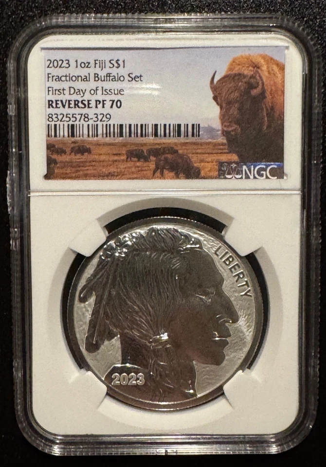 2023 FIJI Fractional Buffalo Set .999 Silver NGC Reverse PF70 First Day Of Issue - Image 3 of 4