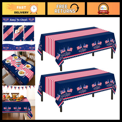 2 Pack American Flag Tablecloths 54'' x 108'' - Disposable Patriotic Party Decor,