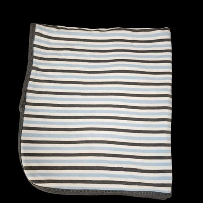 Little Me Baby Receiving Blanket Striped Cotton Knit White Blue Gray Thin