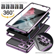 For Samsung Galaxy S24 S23 360  Magnetic Glass Case Clear Screen Protector Cover