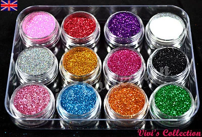12x Glitter Dust Set Powder Pots Sparkle Nail Art Tips Decoration / Crafts / DIY