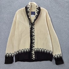 VINTAGE Pendleton Women Sweater M Ivory Cardigan 100 Shetland Wool 80s USA READ