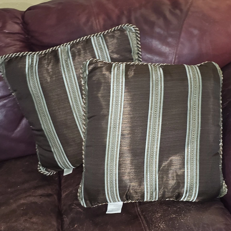 2 Croscill Royal 带状枕头棕色绿色金色挂毯线圈豪华  — 第 3/4 张图片