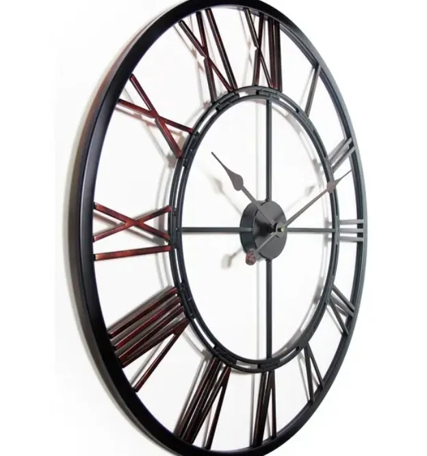 Large Bronze Wall Clock Open Face Aluminum Metal Brushed Indoor Roman Numeral - Image 3 of 4