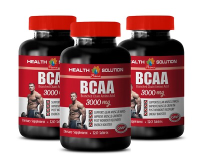 increase muscle size - BCAA 3000mg 3 Bottles - muscle pump vitamins 360 Tablets