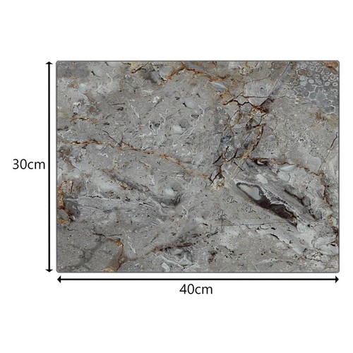 Chopping Board Glass 2pcs Worktop Saver Kitchen Food Serving Grey Marble Effect - Picture 5 of 5
