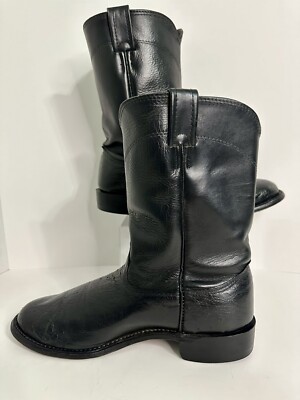 LARRY MAHAN Black Smooth Ostrich Round Toe Ropers Exotic Leather Boots ...