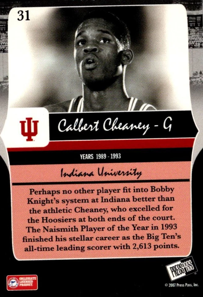 2006-07 Press Pass Legends Calbert Cheaney Indiana Hoosiers #31 - Image 2 of 2