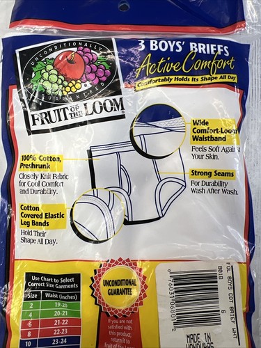 Vintage Fruit of the Loom Briefs 1996 3 Pack Boys Size 6 New - Picture 5 of 9