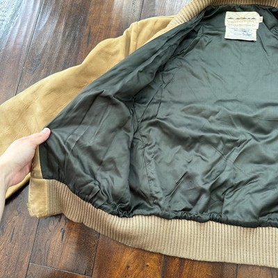 VTG 1950s DuPont Quilon Jacket Tan Suede Leather Lined Bomber 44 