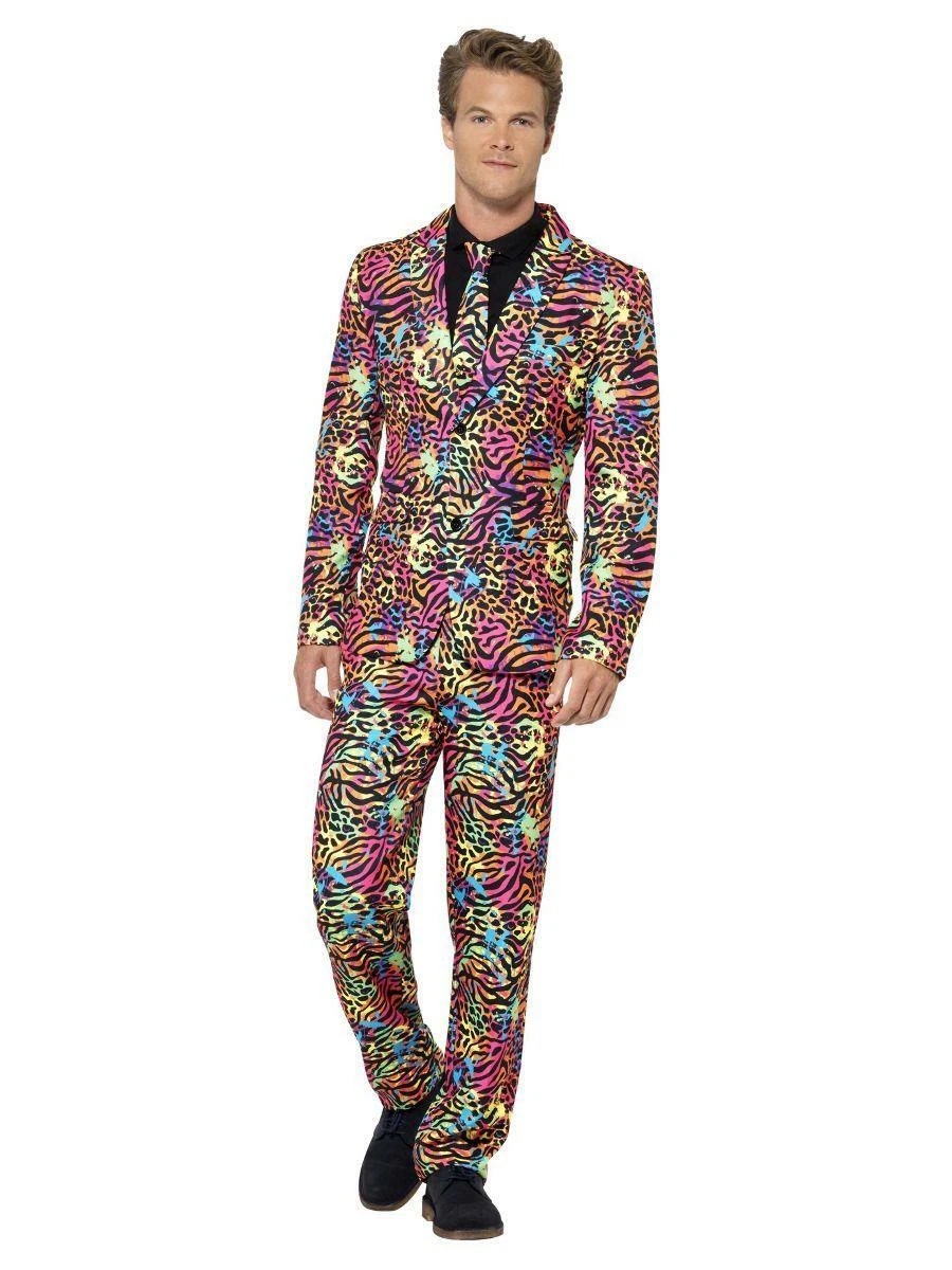 Adult Male 80s Neon Suit Prom Animal Print Festival Fancy Dress Party  Costume