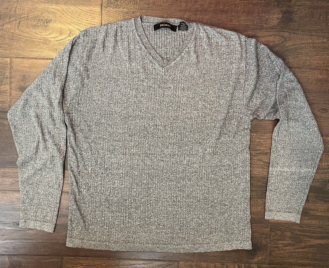 BACHRACH Sweater NWT Womens Sz XL Gray V-Neck Ribbed Long Sleeve Casual Pullover