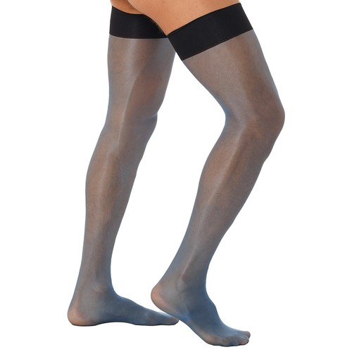 Men's Ultra Thin Thigh High Silk Stockings Glossy Stretchy Sheer Hold Up Socks - Picture 68 of 77