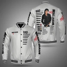 Michael Jackson Bad Moonwalker King of Pop Printed Varsity Baseball Jacket
