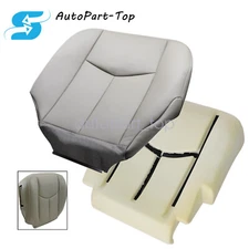 For GMC Sierra Yukon 03-06 Driver Leather Bottom Seat Cover Gray & Foam Cushion