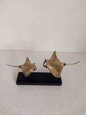 Beautifil Bronze Gold Polished Pair Manta Rays On Professional Display Stand Art