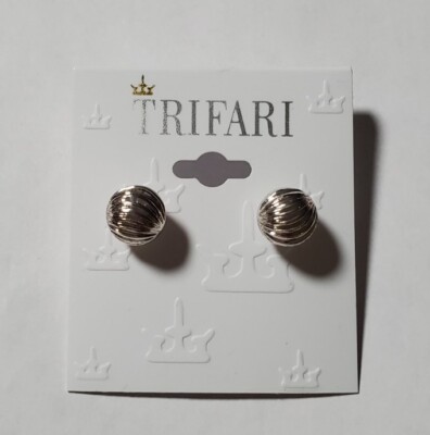 Crown Trifari Silvertone Textured Sphere Stud Ball Earrings