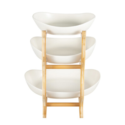 3-Tier Fruit Bowl Oval Fruit Basket Ceramic Fruit Vegetable Display Baskets 