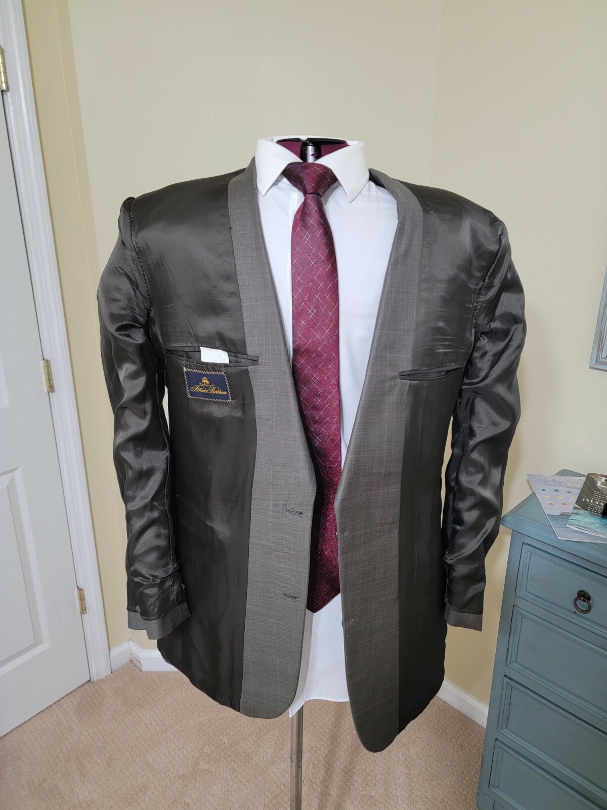 Brooks Brothers Olive Windowpane Pattern 2 Button… - image 4