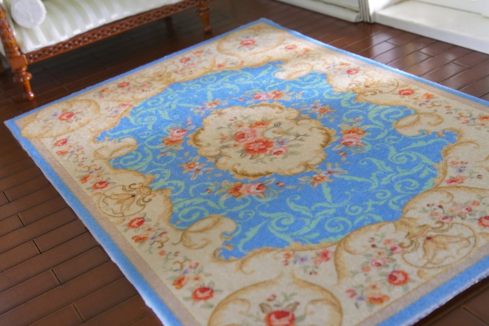 Amazing Royal Blue Medallion Floral 1/12 Dollhouse Victorian Rug eBay