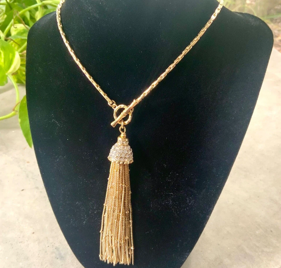 COLLAR LILLY PULITZER NUEVO CON ETIQUETAS “FRONDAS” 🩷CADENA ORO BORLA/TOGGLE ⭐️ CRISTAL Foto 2 de 4