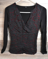 Women's Lace V-Neck T Shirt Loose Casual Blouse Long Sleeve Tops Pullover Small