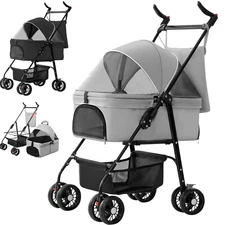 4 Wheel Pet Stroller Dog Cat Carrier Travel Jogger Pushchair Foldable Pram 44lbs