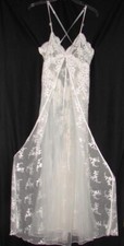Vintage Shirley of Hollywood Sheer Lace 2 layer White Wedding Nightgown Size S
