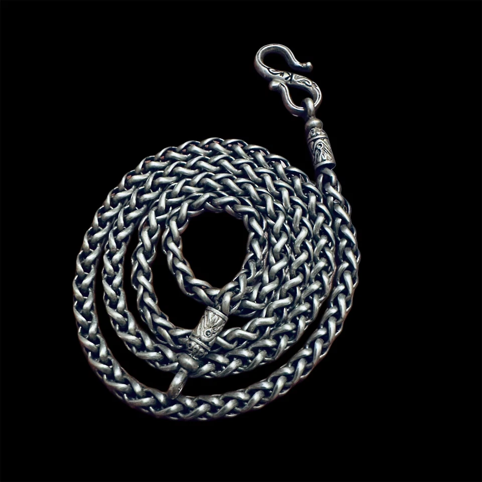 Colgante de cruz de ónix de plata, oro y Constantino en cadena de trigo de 20" 4 mm collar .925 Foto 4 de 4