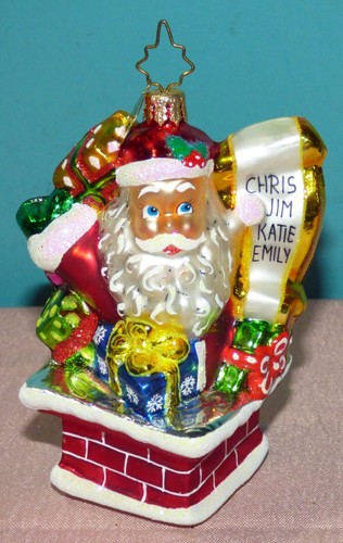 Rare Christopher Radko Santa on Chimney with Naughty List Glass Ornament