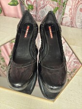 Prada Patent Leather Black Pumps Scrunchy Ballerina Size 38.5