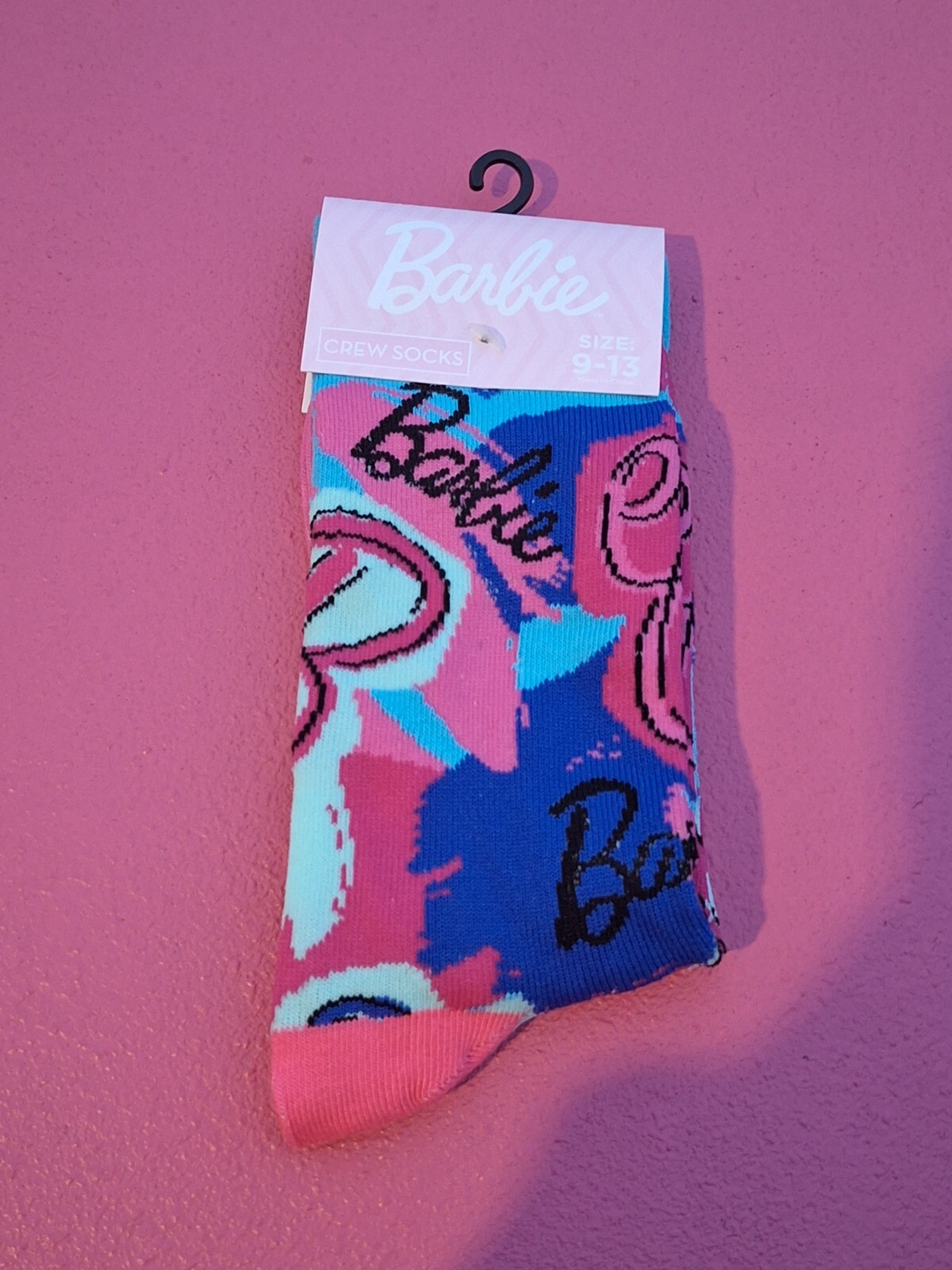 Socks Barbie Mattel Women's Unisex Pink Cute Fun 9-13 One Pair Girls Girly-image