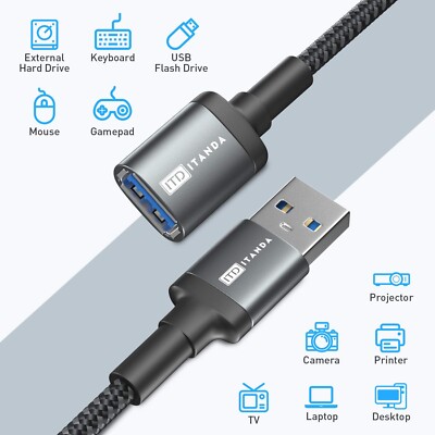 USB Extension Cable 10 Ft, USB 3.0 Extender Long, USB Type a Male to Female Xbox