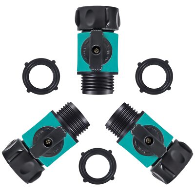 3 Pack Plastic Garden Water Hose Shut Off Valve w/ Extra Washers for Landscaping