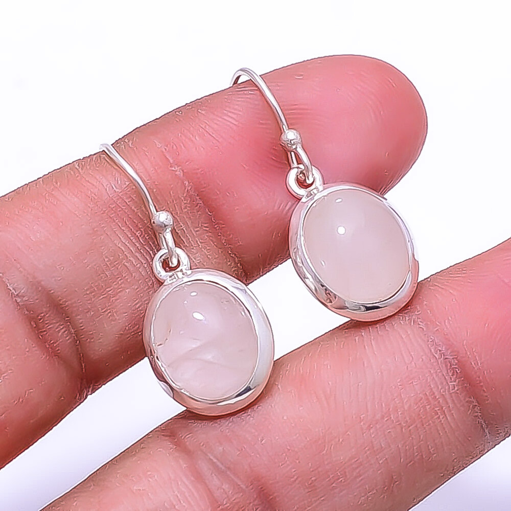 Natural Pink Rose Quartz -Brazil Gemstone 925 Sterling Silver Earring 1.17