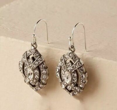 Art Deco Style Marquise Cut Created Diamonds 925 Silver Engagement Drop Earrings