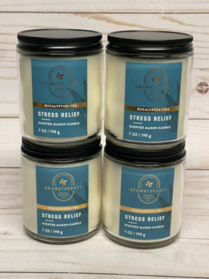 x4 Bath & Body Works Aromatherapy Eucalyptus Tea Single Wick Candles