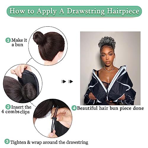 KRSI Salt and Pepper Hair Bun Curly Messy Gray Buns Hair for Black T1B