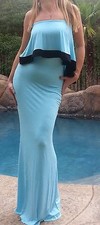 Maya Antonia-PLUS SIZE-Sexy Strapless Ruffle Maxi Dress Sky Blue w/Black trim