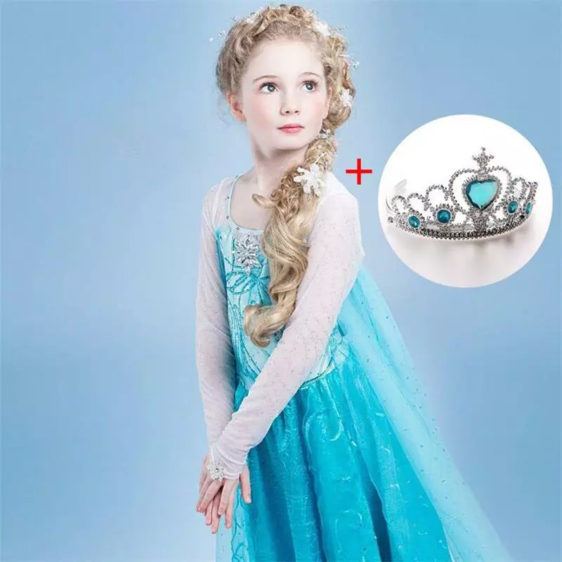 Disfraz Princesa Elsa Vestido Para Niñas De 4-10 Años Ropa Con Corona Fiesta | eBay