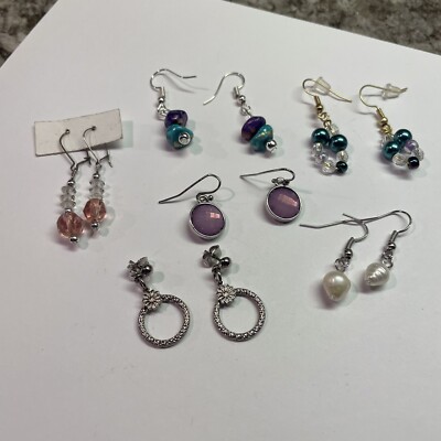 Lot Of 6 Costume Pierced Earrings Dangle - Colorful Mix Some Beaded