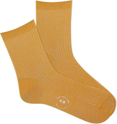 K. Bell Women's Metallic Ribbed Ankle Crew Socks 1 Pair, Gold, Women's 9-11