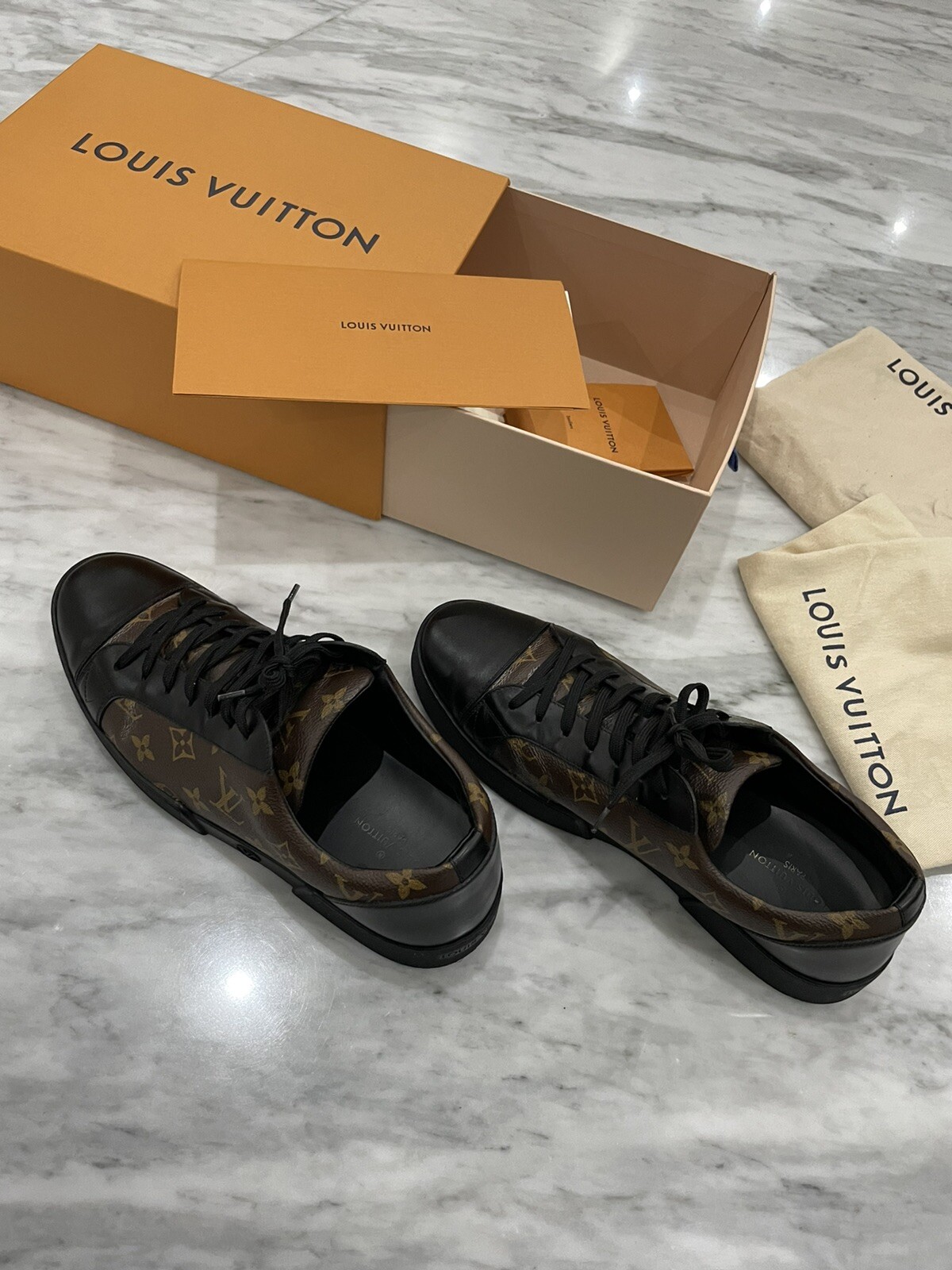 Louis Vuitton Brown/Black Monogram Canvas and Leather Match Up Low Top  Sneakers Size 43 Louis Vuitton