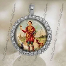 St. Vitus Religious Catholic Patron Silver Tone Medal Pendant Cameo Cabochon