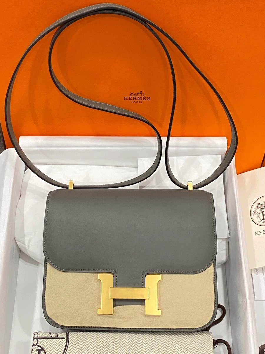 2023 HERMES CONSTANCE 18 MINI GRAY GRIS MEYER VEAU SWIFT LEATHER BAG GHW