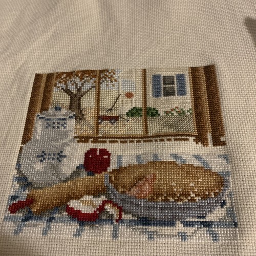 2 Vtg Cross Stitch Wall Art Country Kitchen Summer Fall Farmhouse Done frameable - Picture 4 of 7