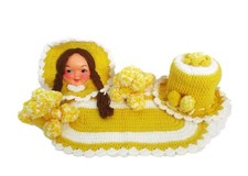 Vintage Crochet Bathroom Set Yellow Poodle Soap Covers Toilet Paper Tank Mat Etc