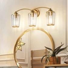 Gold Bathroom Light Fixtures 3 Lights Crystal Vanity Light Fixtures Modern Cr...