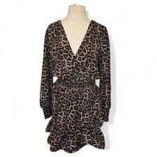 MICHAEL Michael Kors Women’s Leopard Print V-Neck Ruffle Dress (L)