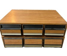 Vintage 1970s 80s Wood Grain Cassette Tape Storage Cabinet Set of 2 3-Drawer